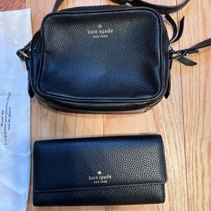 Kate Spade Black Leather Crossbody Bag and Wallet Set
